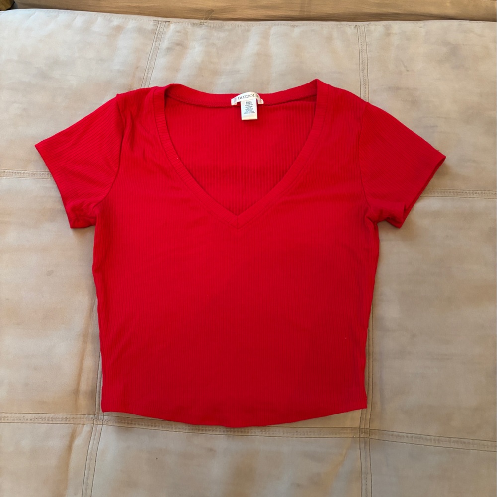 Vibrant Red Ribbed Crop Top Bozzolo Small